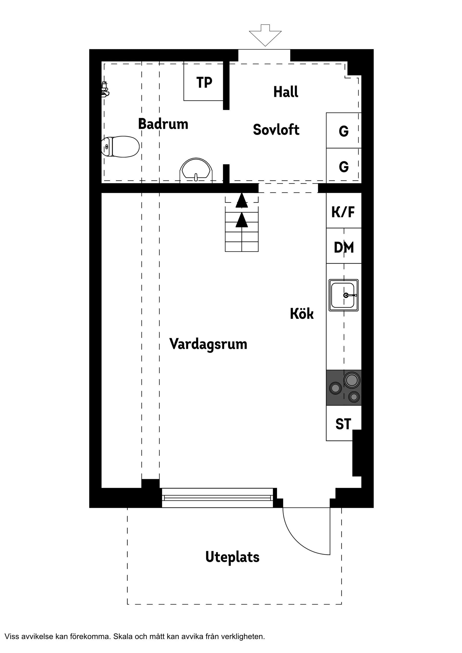 Otrolig takhöjd, praktiskt sovloft och rakt söderläge på uteplatsen!